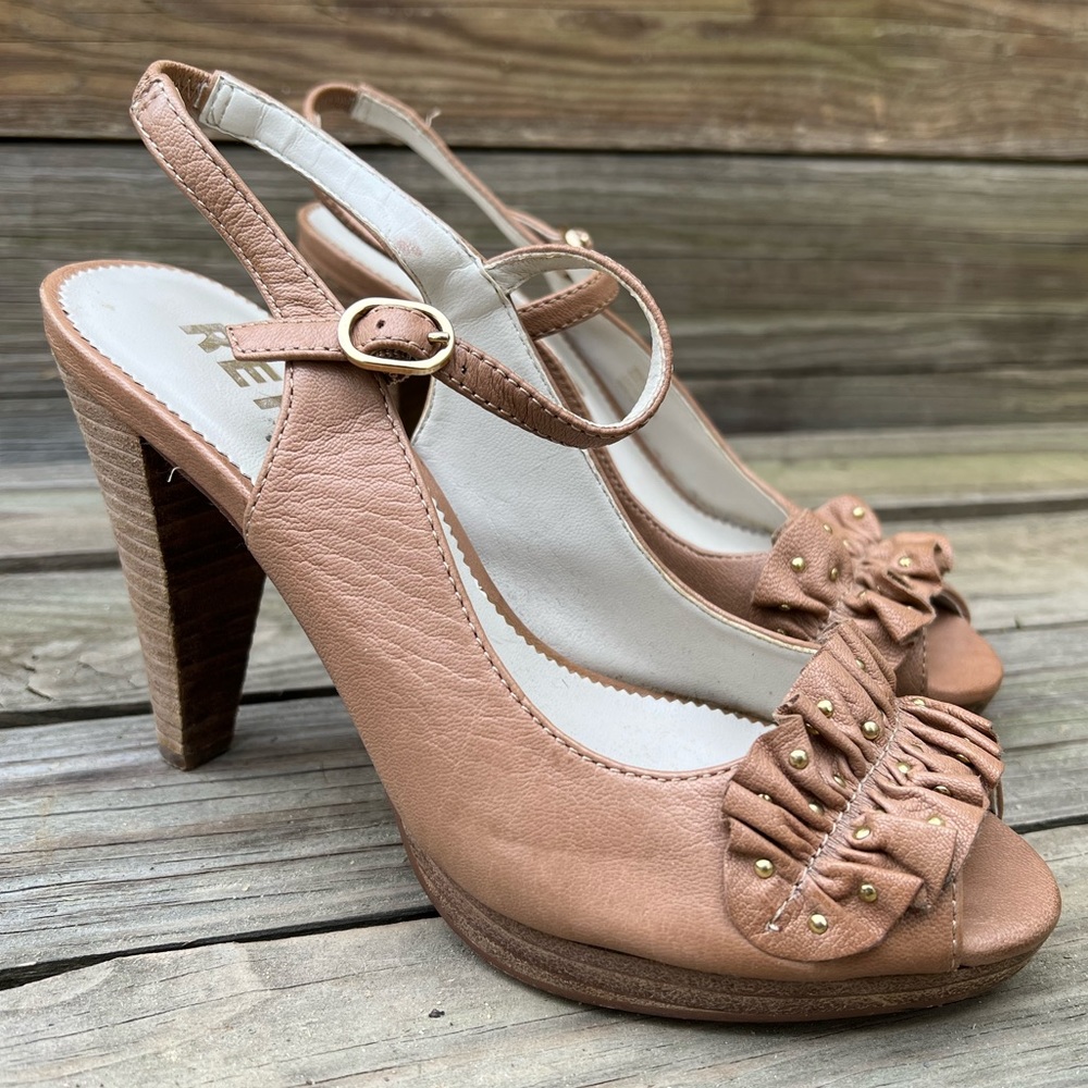 Report Women’s Tan Slingback Peep Toe Heels
